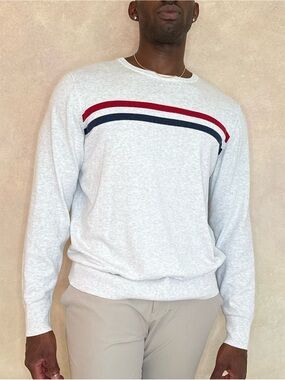 Old Navy Men’s Cream Crewneck Sweater with Stripe Detail